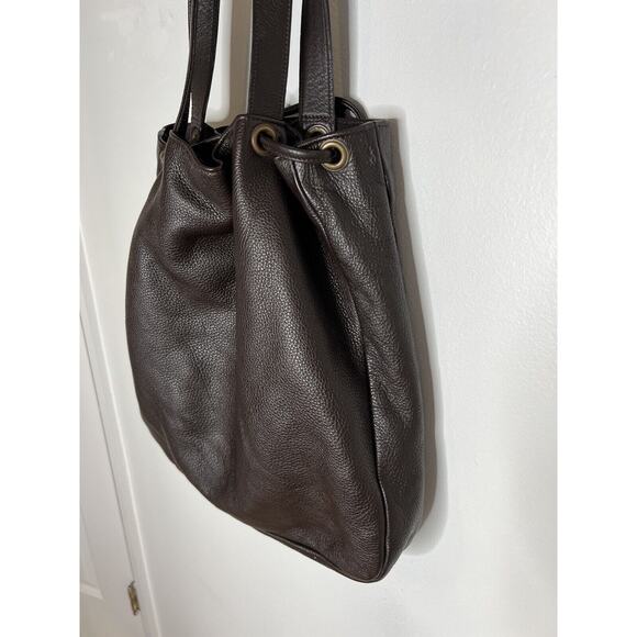 Y2K Hilton Weiner Leather Perforated Purse Studded Brown Bucket Bag Grommets - Picture 11 of 16